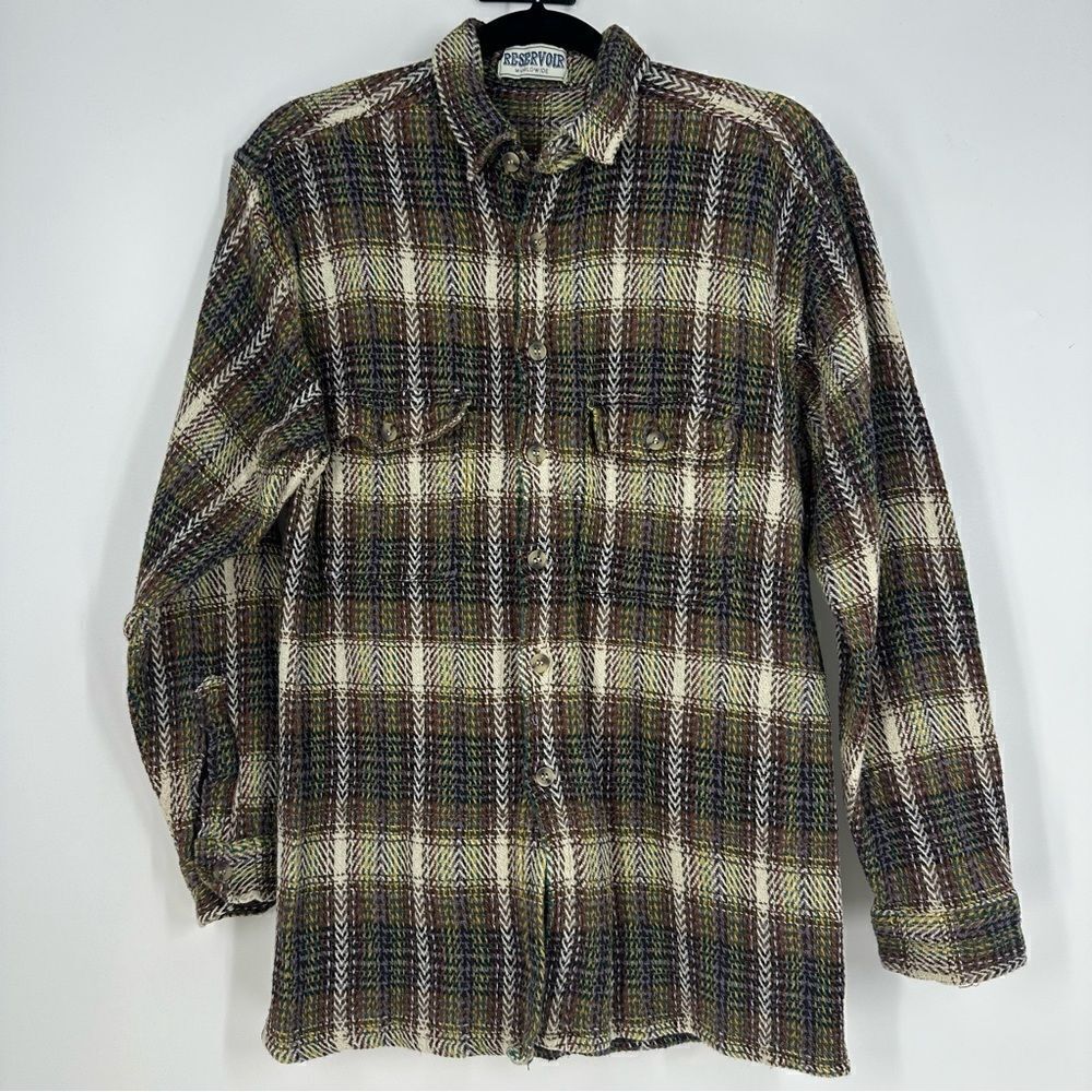 RESERVOIR Worldwide Multicolored Herringbone Button Down Shacket Shirt Sz M